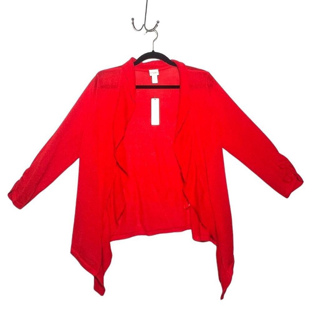 Red Open Ruffle Cardigan NWT Lightweight Chico’s Women size 1P